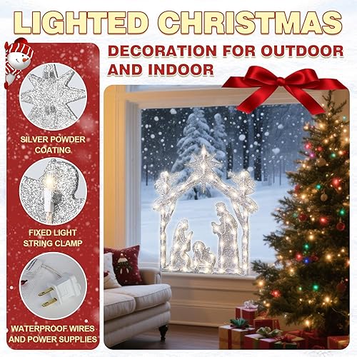 Miniatura 73 de LAMPHOME Silueta de ventana de Navidad con forma de copo de nieve de 17 pulgadas, 20 L, decoración para fiestas, hogar, patio, césped, jardín