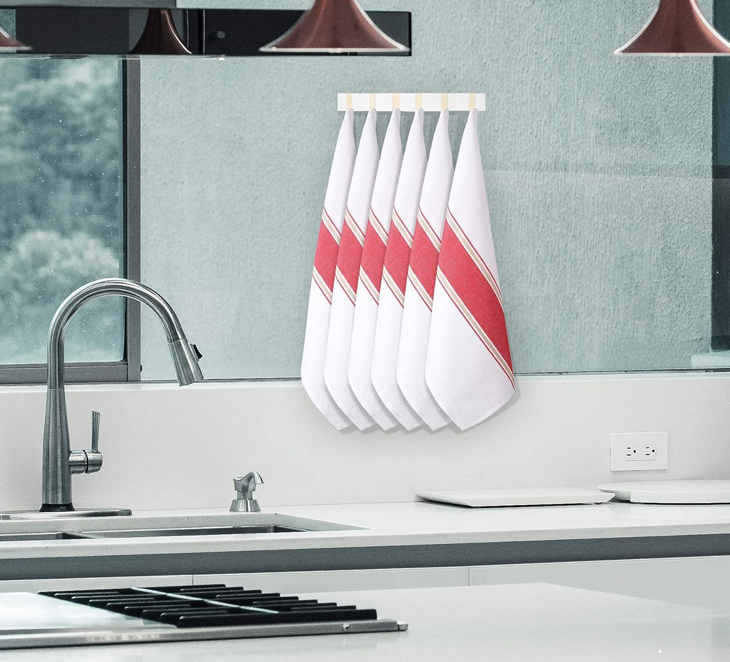 Goroly Home 100% Cotton Kitchen Dish Towel Set of 6 Pack, Highly Absorbent Quick Drying, Machine Washable and Reusable Ultra Soft Tea Towel with Hanging Loop for Cleaning Dishes, 20x28 Inch Red - Image 8