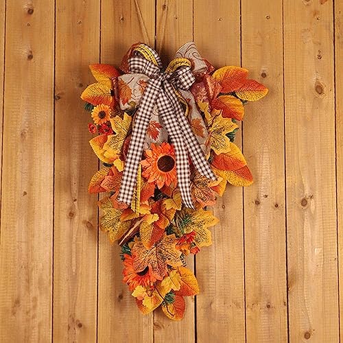 Miniatura 6 de Corona de hojas de arce, lágrima de otoño, coronas de flores artificiales, lágrima de puerta delantera, para decoración de festivales de otoño de