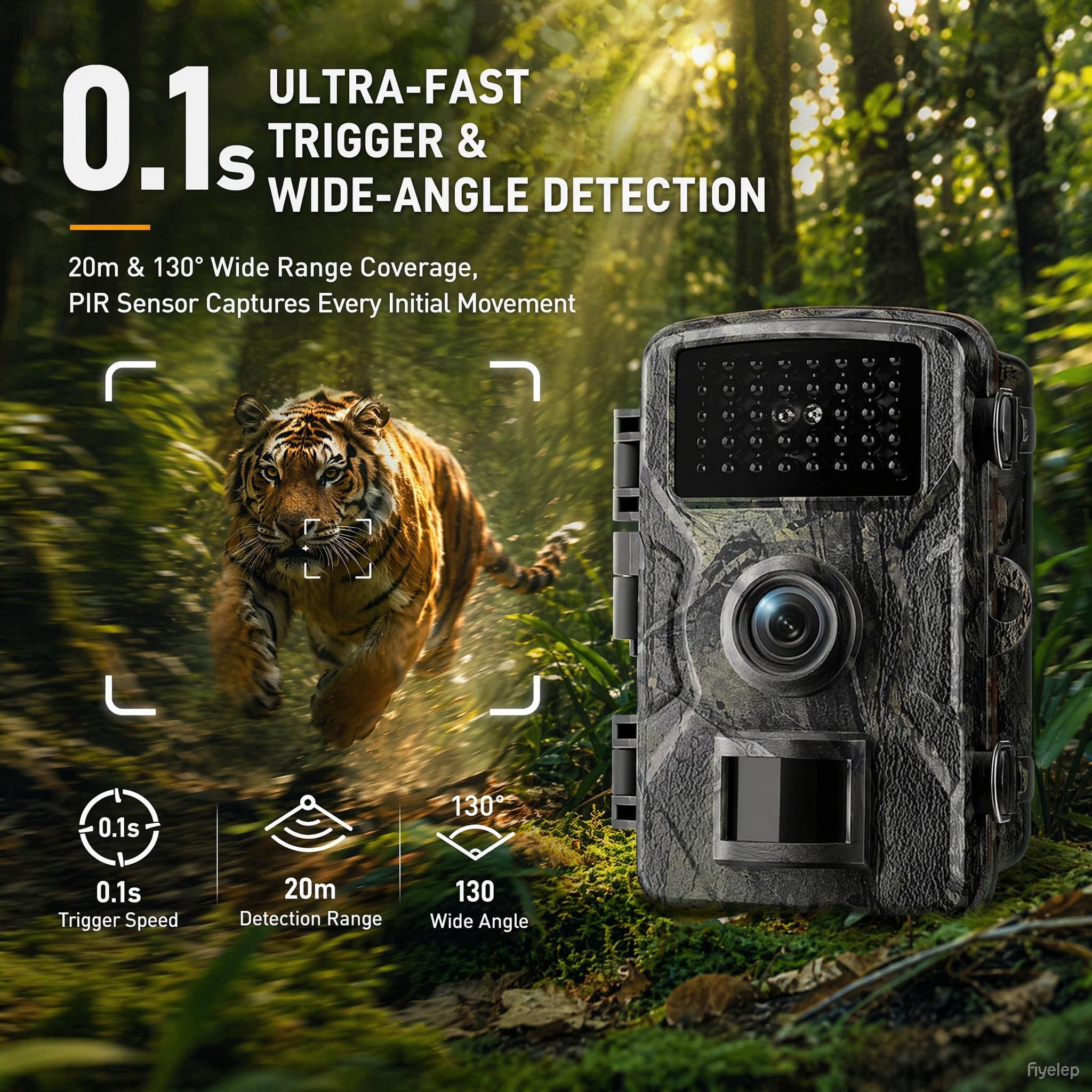 Caméra de Chasse 4K 48MP Infrarouge 940nm Invisible IP66 Étanche 0,1s | 32 Go inclus, détection PIR 20m 130°, -20°C à 60°C, veille 3-6 mois, pour faune sauvage et sécurité extérieure