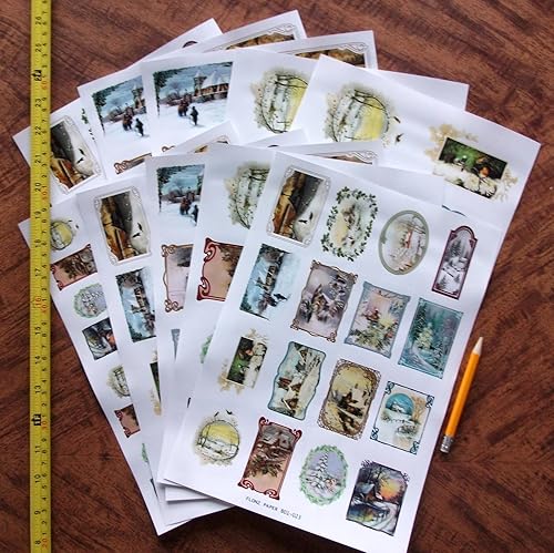 Miniatura 2 de Decoupage - Paquete de papel 10 hojas A4  8 x 12 pulgadas paisajes navideños e invierno FLONZ Vintage Efemera