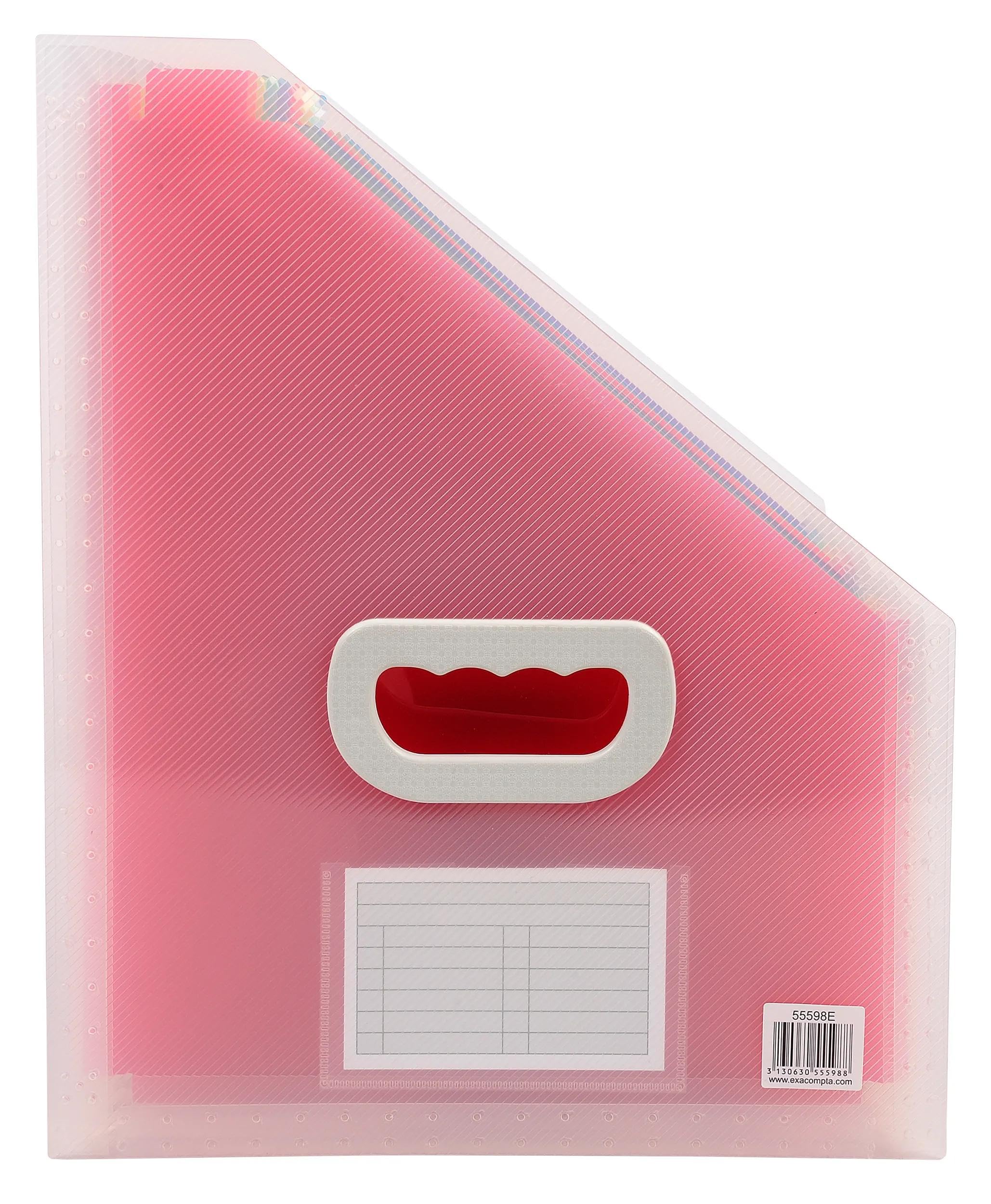 Exacompta - Réf. 55598E - Carton de 4 trieurs de bureau porte-revues Crystal - poignée rigide - en polypropylène - intérieur multicolore - 12 compartiments - dim 26,5 x32,5 cm - cristal