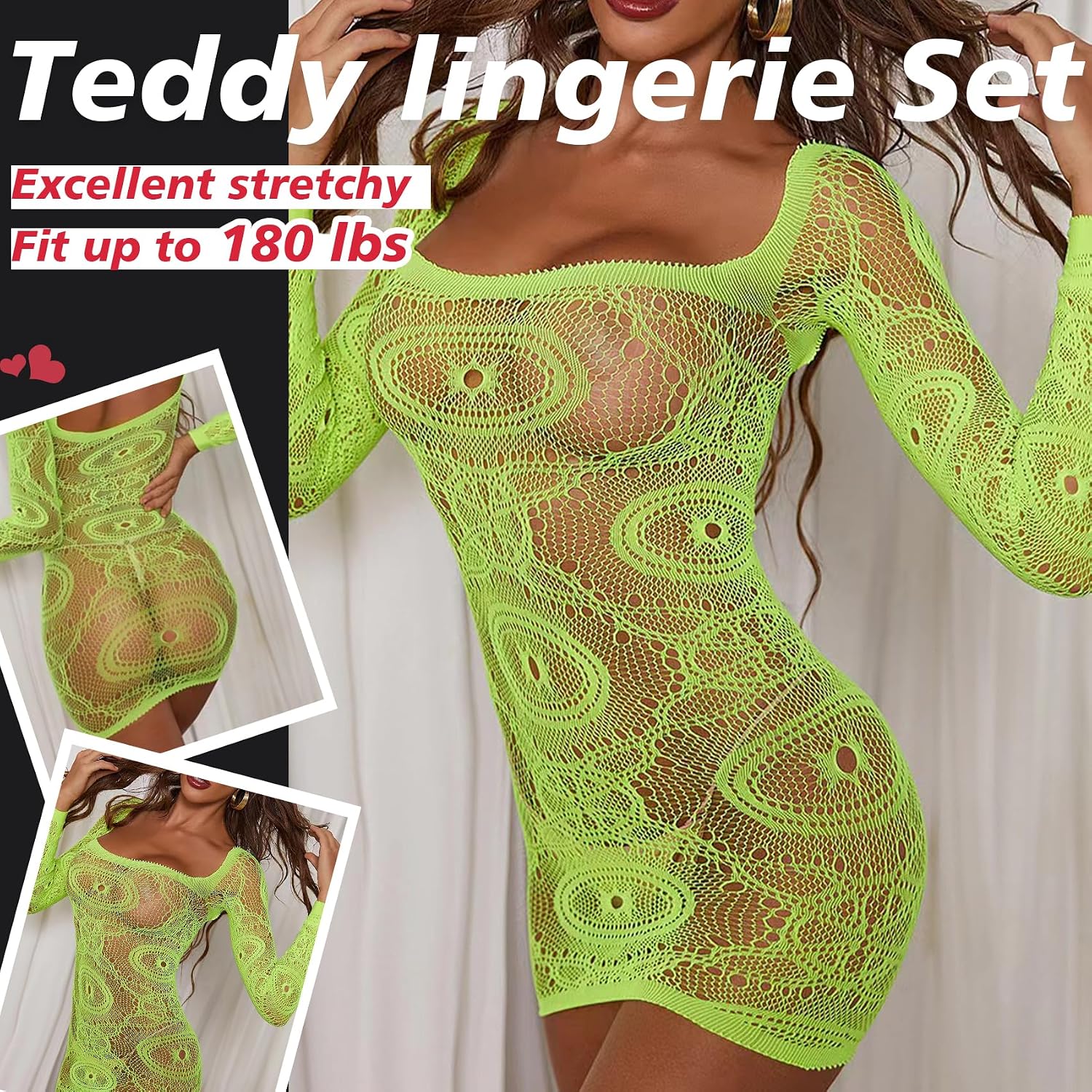 Famstar Sexy Lingerie for Women Naughty Fishnet Lingerie Set Bodysuit Outfits Teddy Erotic Sheer Mesh