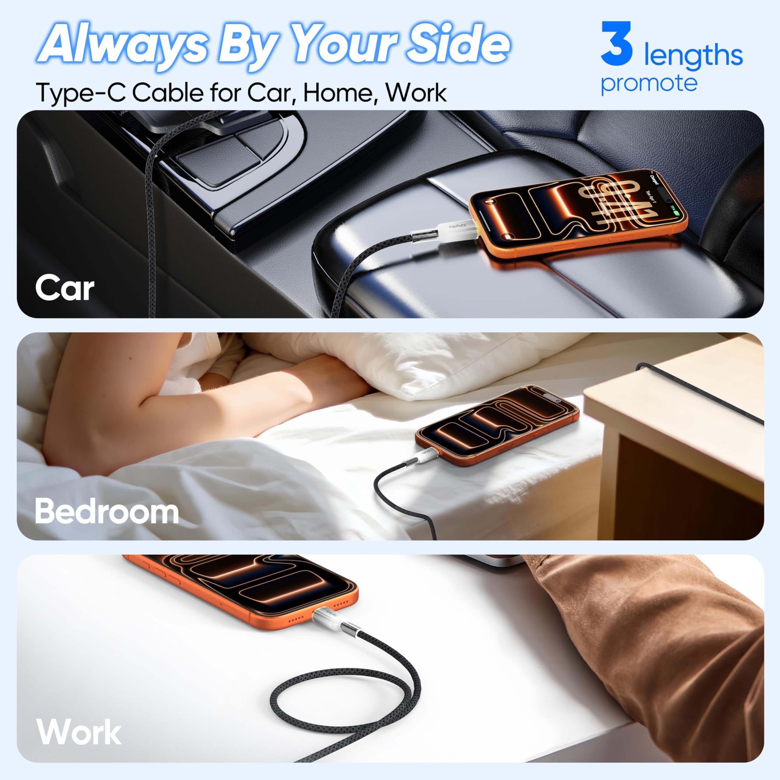 Cavo da USB A a USB C, 60 W, 480 Mbps, 60 W, 480 Mbps, nylon intrecciato | Cavo di ricarica rapida, adatto per iPhone, Galaxy, LG, Google, Sony, Switch, fotocamera