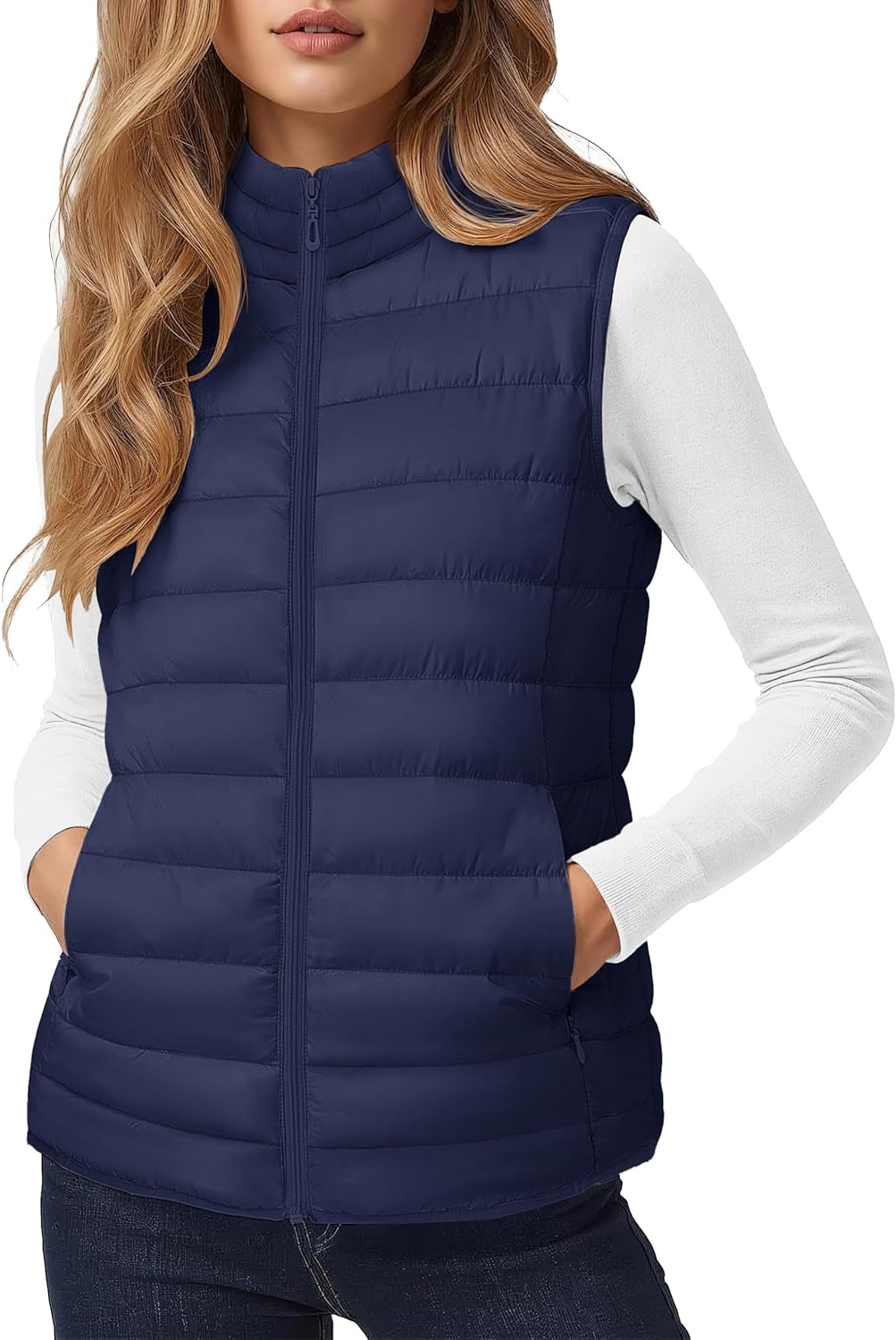 YUCOLEN Women's Quilted Puffer Vest with Inner Pockets Winter Warm Lightweight Sleeveless Stand Collar Puffy Jacket 2026