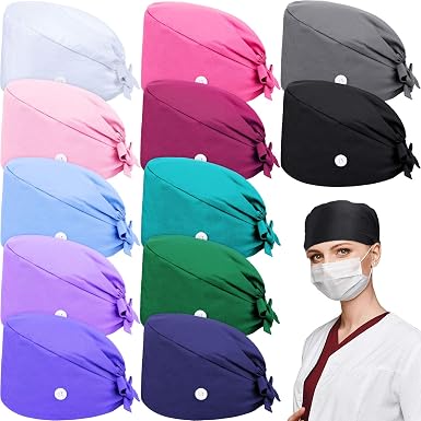 Amazon.com: Syhood 12 piezas gorras de trabajo en forma de calabaza, gorros  con botón y banda para el sudor, 12 colores : Ropa, Zapatos y Joyería