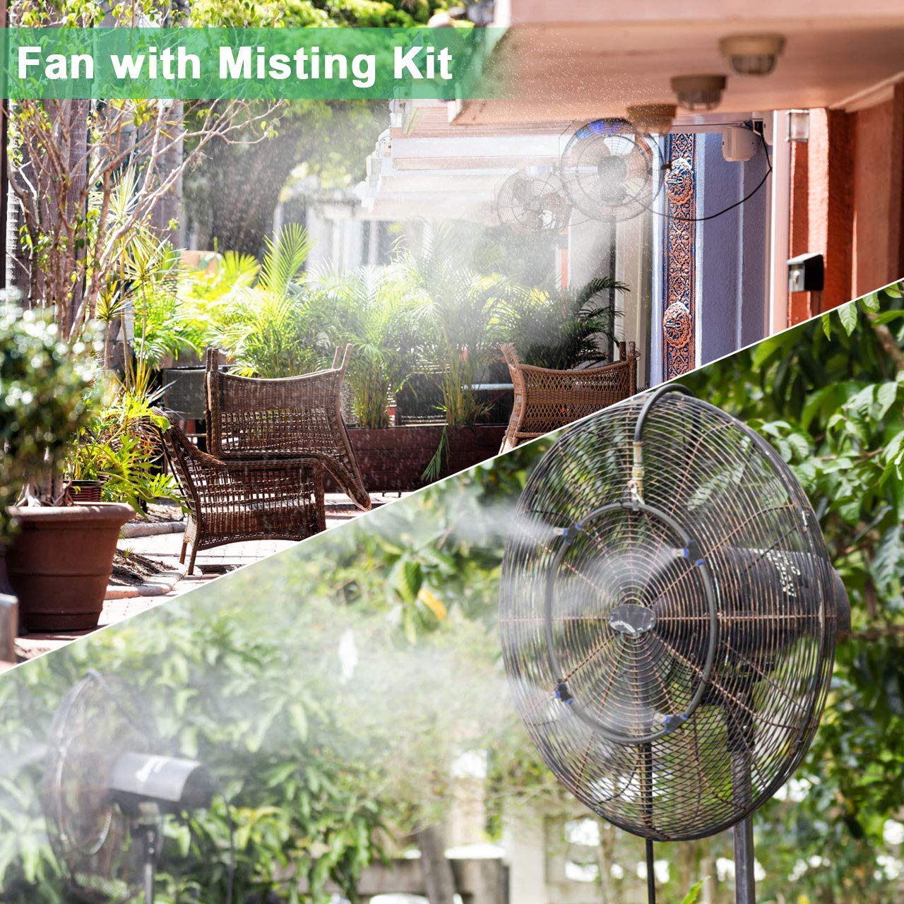 XDDIAS Misting Cooling System for Outdoor, 78.74 FT(24M) PE Misting Line+30 Mist Nozzles+A Faucet Adapter(3/4”) Water Mister for Outside Patio Garden Umbrellas Greenhouse Trampoline Waterpark
