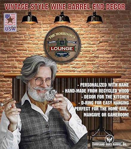 Vista 141 de THOUSAND OAKS BARREL CO. Personaliza el letrero de un cuarto de barril con cócteles de gato negro, barril de vino hecho de madera de roble de alta