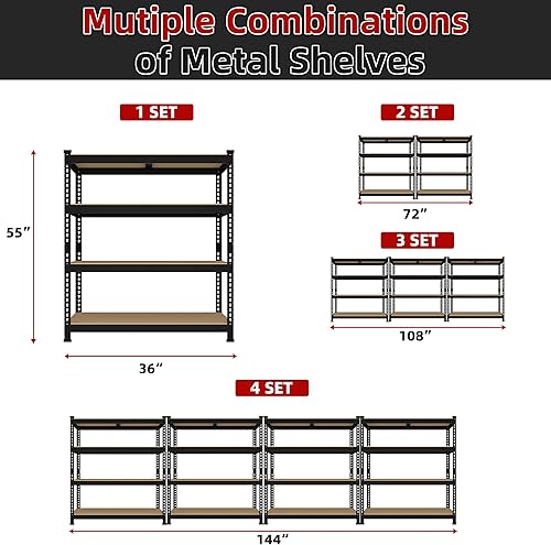 Miniatura 8 de Estantes de almacenamiento de garaje ajustables de 36 pulgadas de ancho x 16 pulgadas de profundidad x 55 pulgadas de alto, 4 estantes resistentes,
