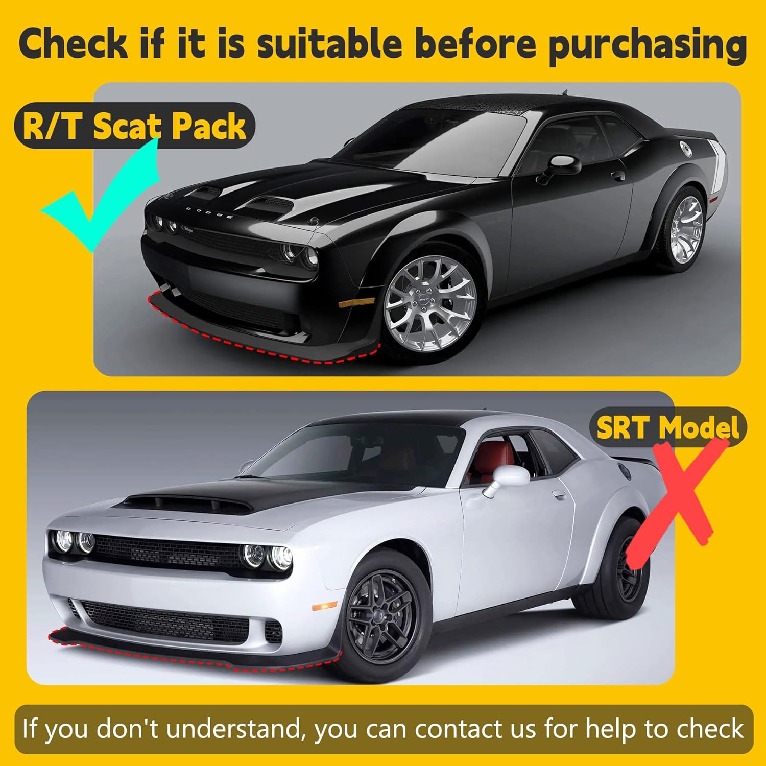Front Bumper Lip Splitter Cover, for 2015-2023 Dodge Challenger Scat Pack R/T GT SRT, 2 PCS, Red