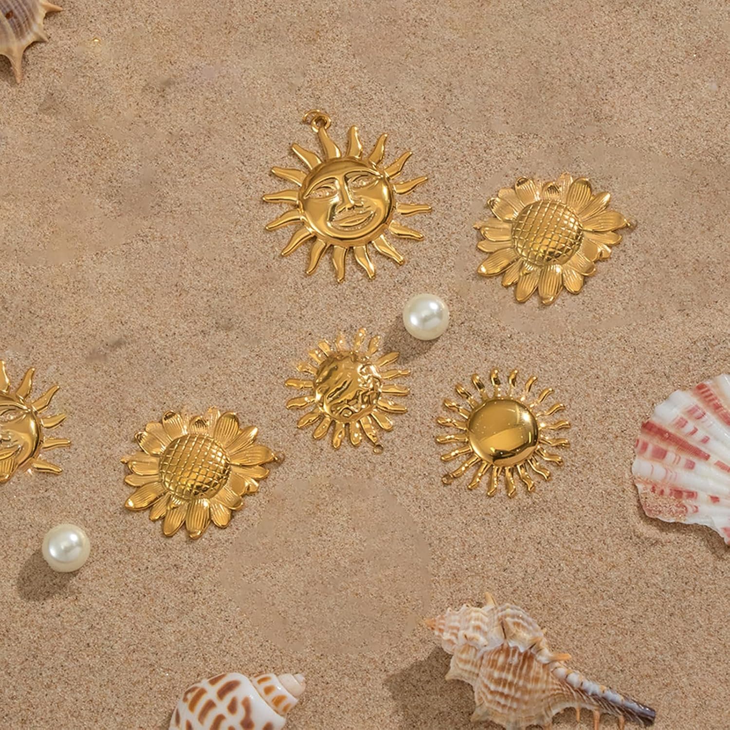 Chunky Gold Sun Pendant Necklace Stainless Steel Sunburst Sunshine Necklace Sunlight Sunrise Sun Bubble Necklaces Puffy for Women Summer Beach Jewelry - Image 4