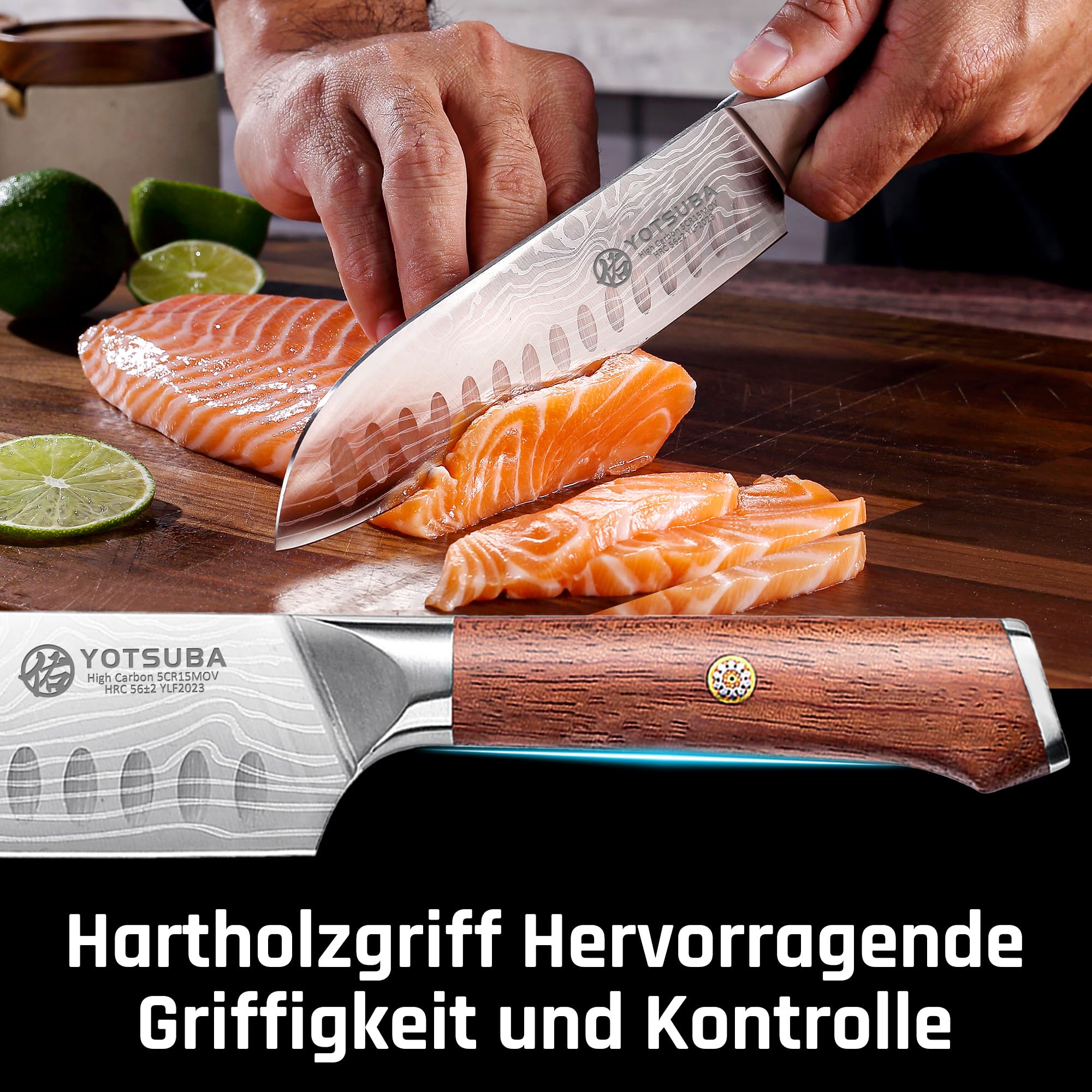 YOTSUBA Küchenmesser Set 5-teilig Messerset Scharf Küche aus hochwertigem Carbon Edelstahl, Ultra Scharfes Messerset mit Kochmesser, Brotmesser, Santokumesser, Allzweckmesser, Gemüsemesser