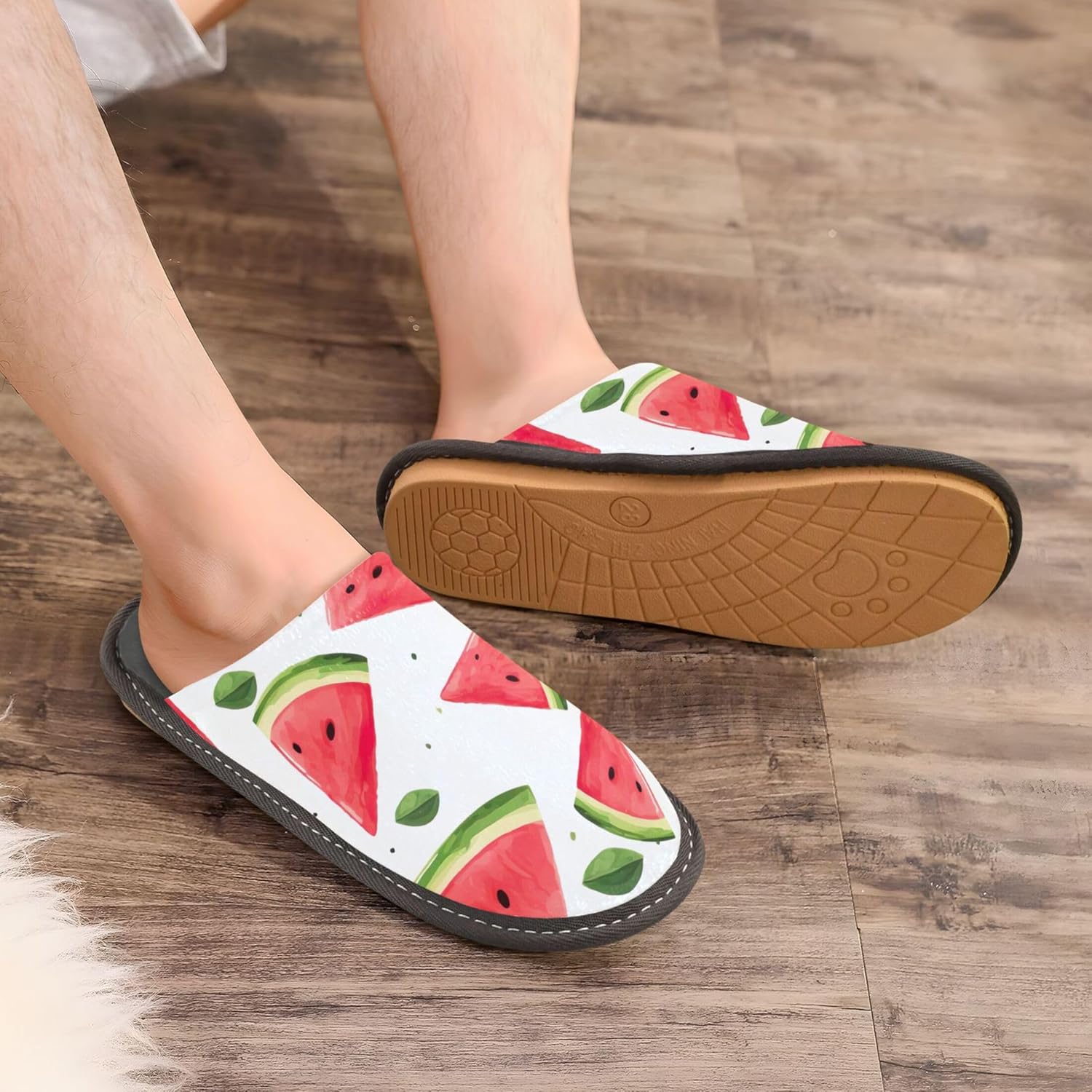 Watermelon Fruit House Slippers – Cozy Fuzzy Slippers for Guests, Washable & Disposable, Perfect for Shoeless Home, Spa & Hotel Use A111947