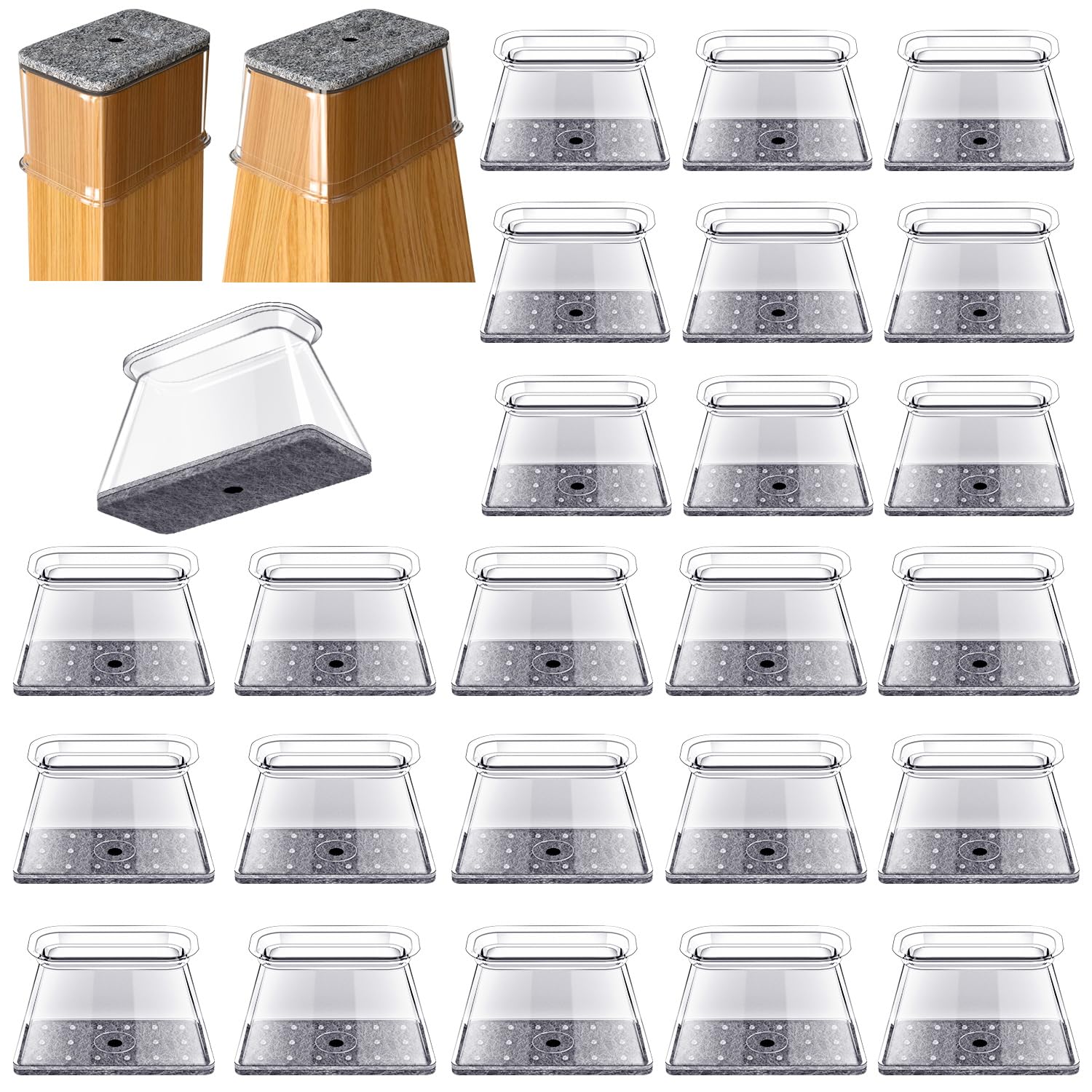 Photo 1 of 32 Pcs Rectangle Chair Leg Protectors for Hardwood Floors - Silicone Felt Furniture Pads, Scratch/Noise Reducing Covers, X-Large(Fit Perimeter 6" to 8")