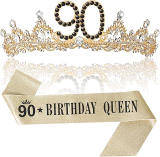 Black-and-gold 90th birthday crown and sash set