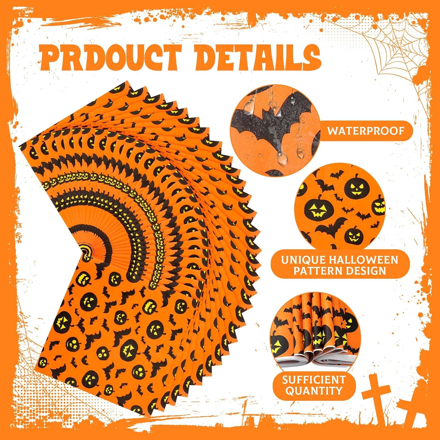 AmazingSpark 500 Pcs Wax Paper Halloween Bat Pumpkin Dry Waxed Deli Paper Sheets 12x12 Inch Sandwich Wrap Food Basket Liner Parchment Sheets for Party Waterproof Oil-proof Picnic Basket Liners