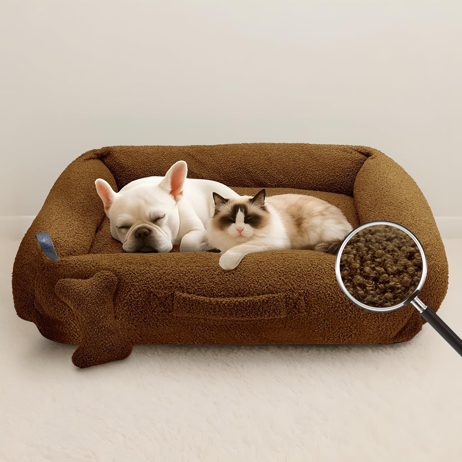 Sytopia Indestructible Medium Dog Bed 36'', Calming Donut Bed for Indoor Cats Large with Removable Indestructible Washable Cover, Cozy Soft Round Pet Bed with Spine Support up to 45 lbs, Brown 36"L x 28"W x 8.5"Th Brown