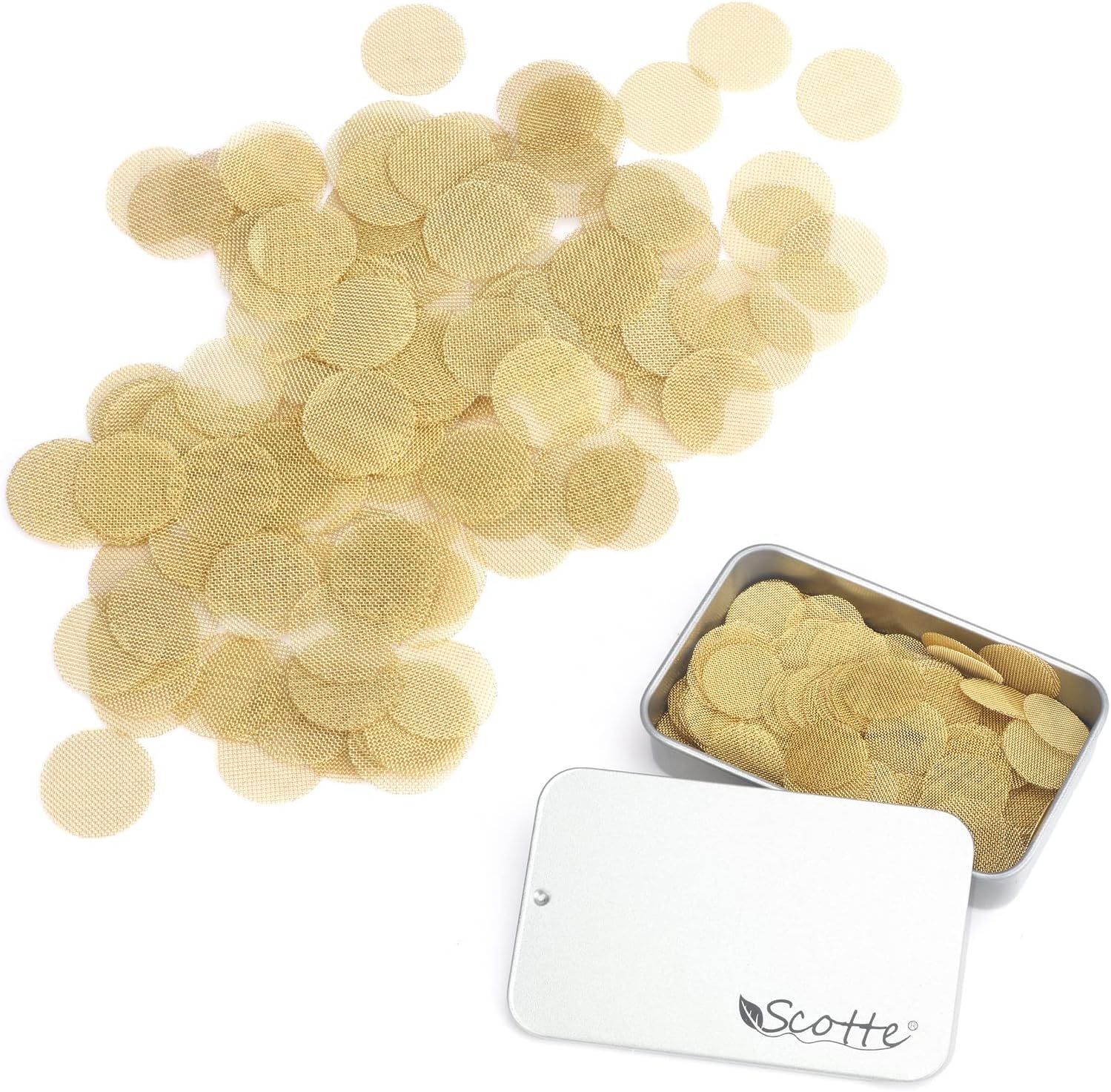 Scotte 200 pcs 3/8 Inch Brass Pipe Screens,9.5mm(0.375in) Metal Pipe Filter Screen with Storage Box