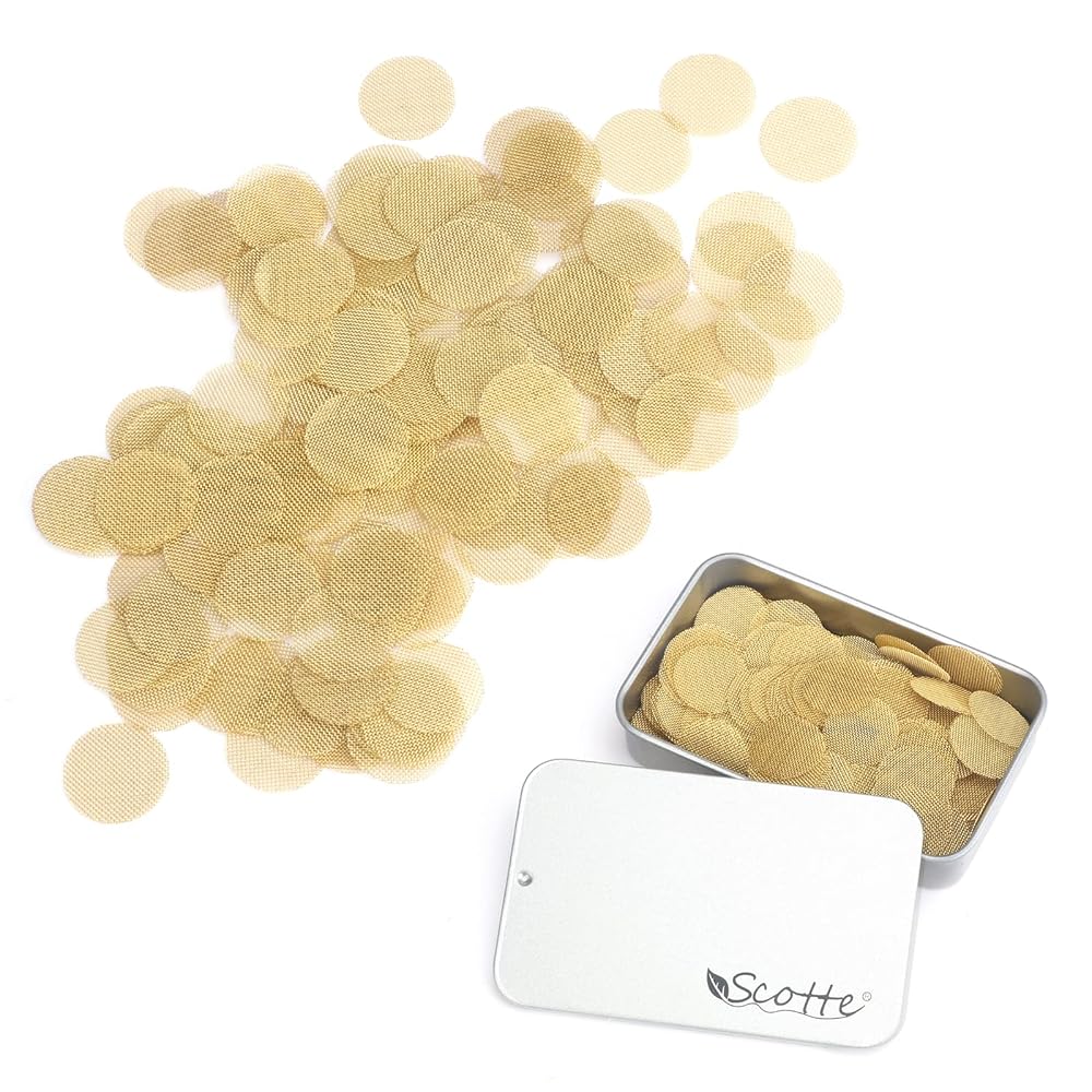 Scotte 200 pcs 5/8 Inch Brass Pipe Screens,15.8mm(0.625in) Metal Pipe Filter Screen with Storage Box