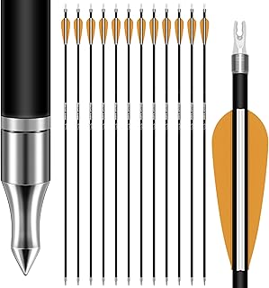 SUNYA 12-Pack 30 Inch Carbon Arrows Spine 500 or 400 for 40-60 LBS Bows|Switch to Recurve/Compound Modes, Anti-Loose O-Ring & TPU Vanes for Hunting/Target Practice