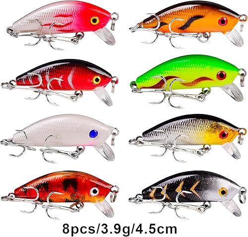 Miniatura 7 de Juego de Señuelos de Pesca de Lubina para Agua Salada y Dulce, Incluye Señuelos de Superficie, Señuelos Duros, Minnow, Crankbait, Lápiz VIB y