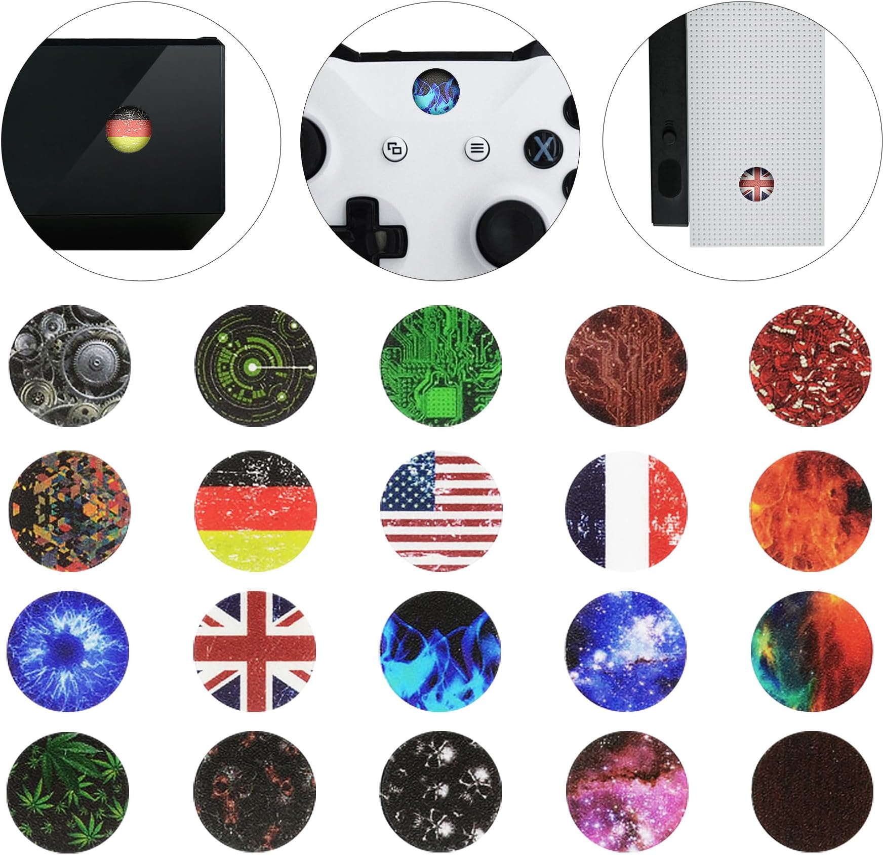 eXtremeRate for Xbox One X, Xbox One S, Xbox One Console Kinect and Xbox One/One X/S/Elite Controllers Home Button Power Switch Stickers Skin Cover