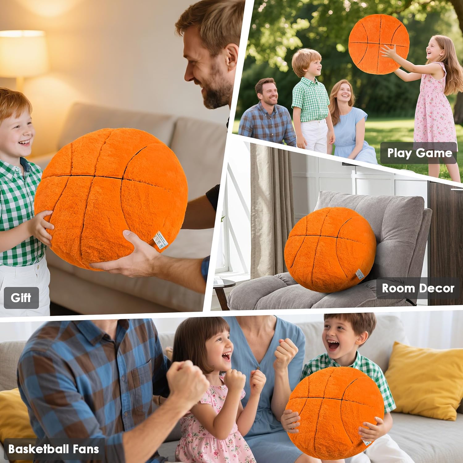 Wepop 18 in Fluffy Basketball Pillow Plushies, Soft Basketball Pillows, Sports Game Ball Plush Pillow Stuffed Toy Room Decoration Gifts for Kids Adults Basketball Fans