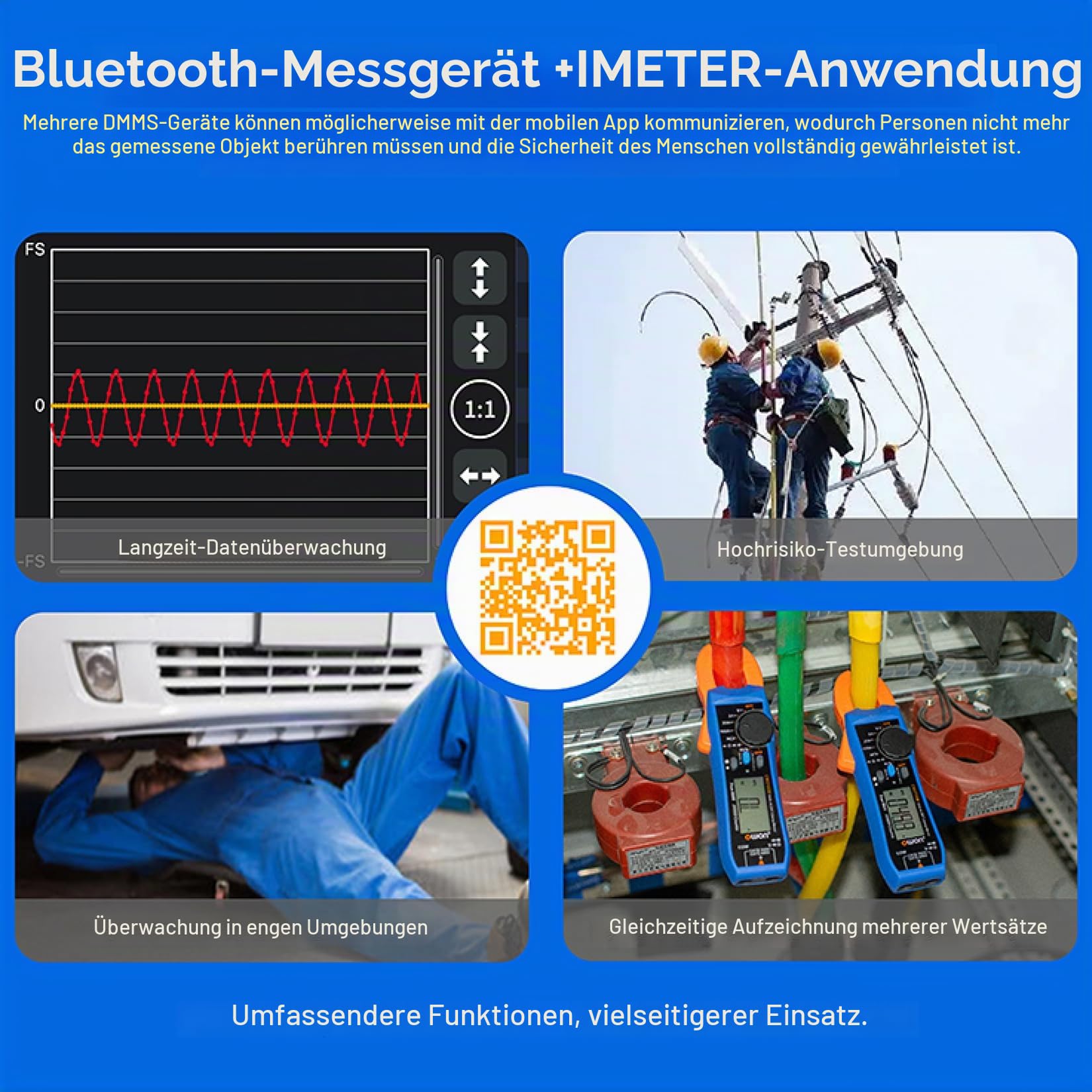 OWON CM2100B Mini Bluetooth Zangenmessgerät 20000 Zählungen Handheld True RMS 600 V 100 A AC/DC Strom- und Spannungstest mit VFC-Überlastschutz, Widerstandskapazitätstester, NCV-Erkennungsfunktion