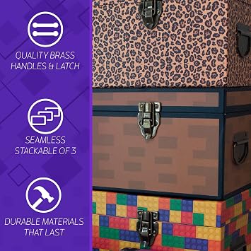 Blue Orchards Pixel Treasure Chest Paperboard Boxes (Set of 3) - Gaming & Gamer Birthday Decoration, Mining Fun Theme, Pixelated Video Game Party Supplies, Decors, Treat Goodie Storage Box & Display