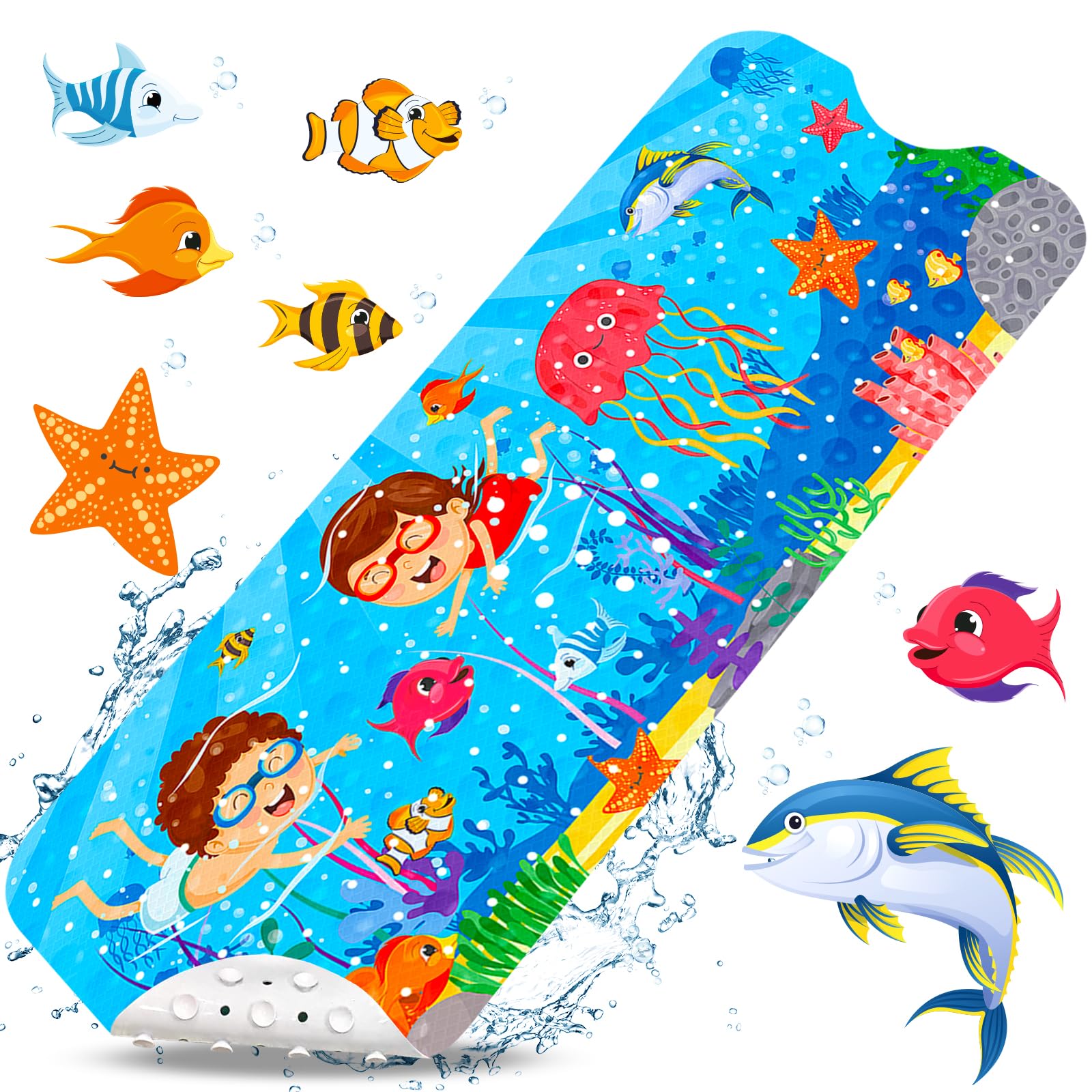 Tappeto Vasca Antiscivolo Bambini,Tappetino Doccia Antiscivolo,100x40cm Tappetino Vasca Antiscivolo Bambini da Bagno,Tappetino Antiscivolo per Vasca da Bagno, Modello Animale Marino.