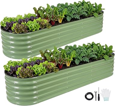 INNO STAGE Galvanized Garden Bed, 8x2x1.4FT Metal Raised Beds, 2pcs, Green | 17 Tall Large Metal Raised Beds Outdoor for Gardening, Steel Planter Bed for Vegetables, Flowers, Patio Ground Planter Box