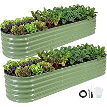 INNO STAGE Galvanized Raised Garden Bed Kits, 8x2x1.4FT Metal Raised Garden Beds Outdoor, 17 Tall Large Steel Raised Planter Bed for Vegetables & Flowers Patio Ground Planter Box Olive Green, 2Pcs