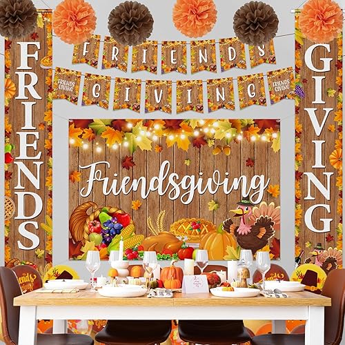 Miniatura 7 de Decoraciones de madera de otoño de Acción de Gracias globos, guirnalda, telón de fondo y juego de fiesta para amigos, cumpleaños y más
