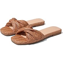 EQAUDES Raffia Flat Sandals for Women Straw Woven Braided Twist Slip On Slides - Summer, Open Toe, Beach, Comfort, Dressy