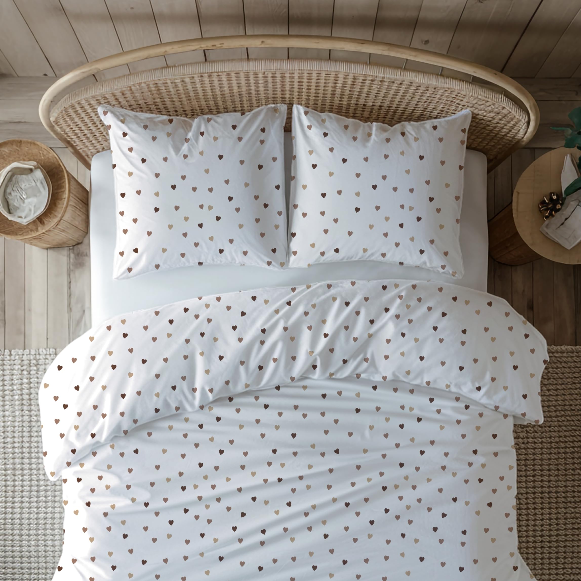 MTOnlinehandel Herzen Bettwäsche 155x220 + 80x80 – kuscheliger Flanell/Biber aus 100% Baumwolle, Öko-Tex Zertifiziert, Reißverschluss Little Heart Paris Print (155x220)