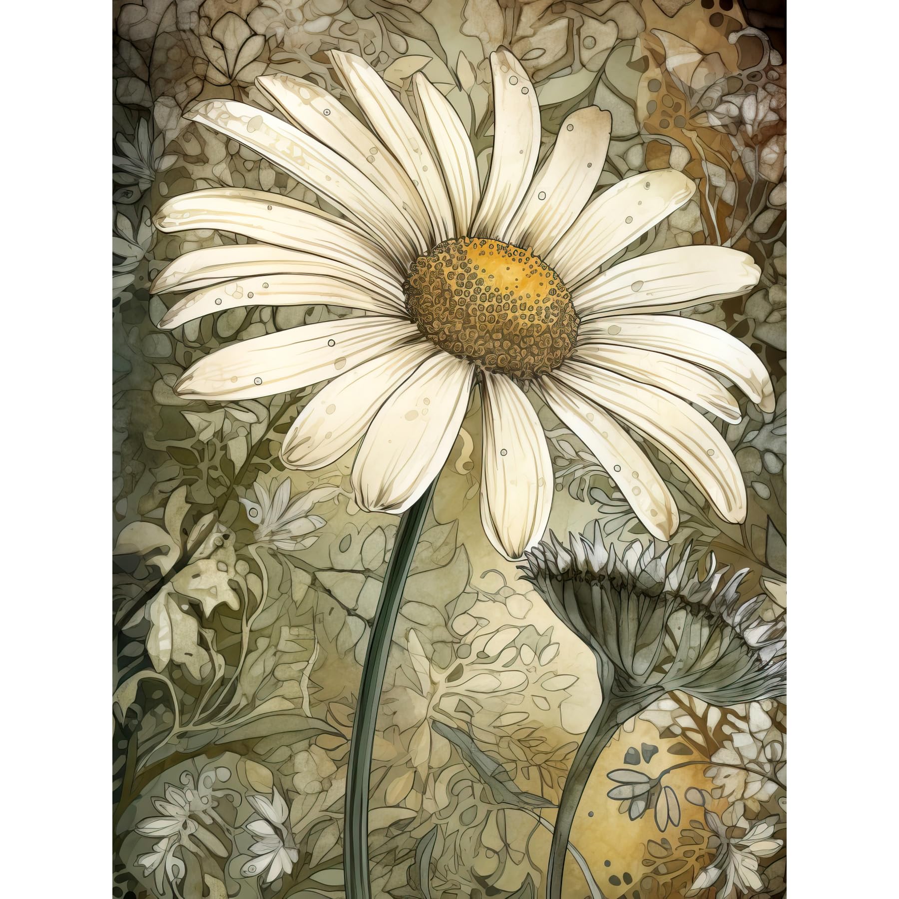 Artery8 Pastel Watercolour Daisy Flower Bloom Illustration Large Wall Art Poster Print Thick Paper 18X24 Inch