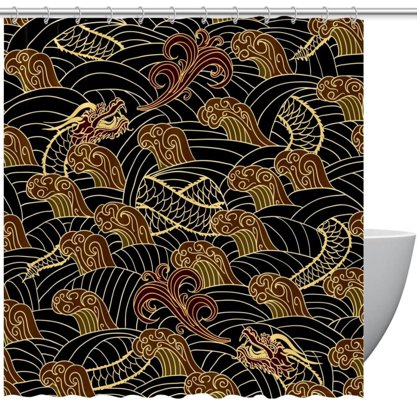 Rideau de douche oriental traditionnel multicolore imperméable 183x183 cm
