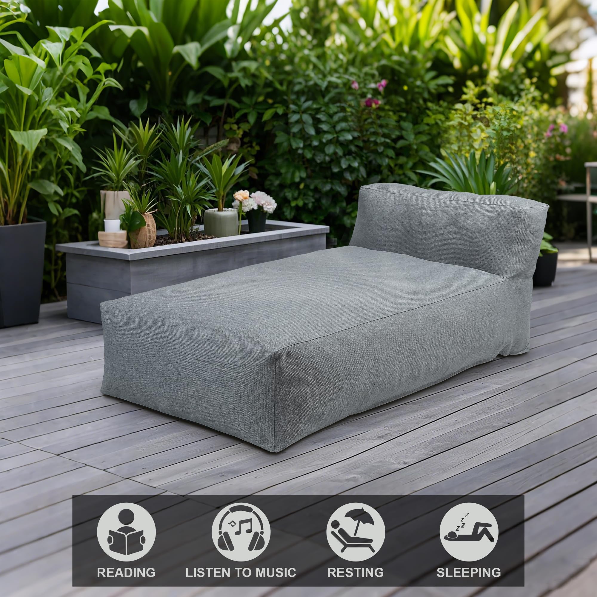 Day Bed Outdoor Bean Bag Lounger, Comfy Foam Patio Bean Bag Chair