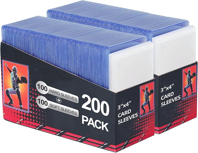 400 Card Sleeves Clear Loads for Cards,3"X4" Baseball Card Protectors,Premium Sleeves for Cards,Hard Plastic Card Holder for Trading Sports Football Game Cards (200 Hard Sleeves+200 Penny Sleeves)