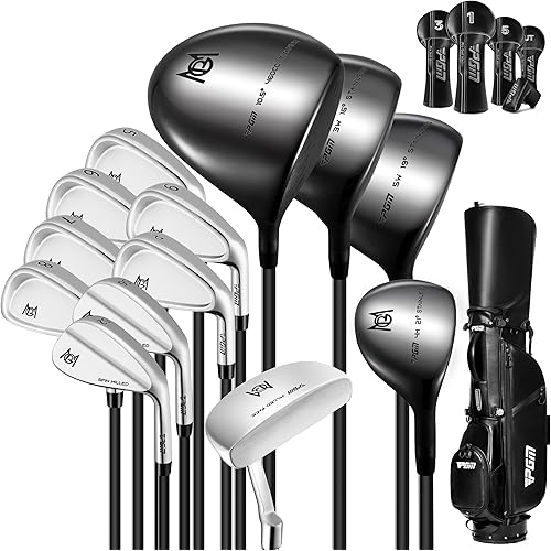 PGM 19 Piece Men's Complete Golf Club Sets - Ultra-Thin Face Titanium Driver (0.85+ COR), High COR Fairway Woods, Forged Irons, Precision CNC Milled Putter, with Stand Bag - Right Handed