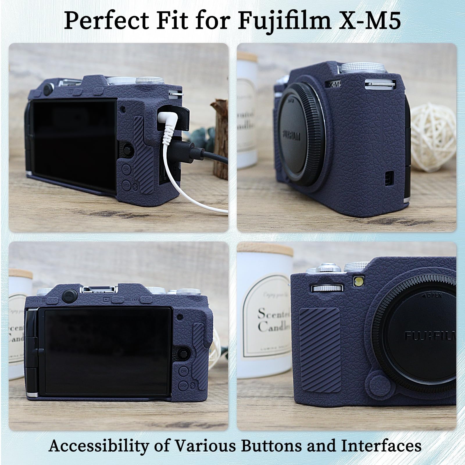 VOVMOEYA Silikonowe etui do Fujifilm XM5 X-M5, akcesoria do Fujifilm XM5 X-M5, z 2 ultracienkimi ochraniaczami ekranu 0,25 mm do aparatu Fujifilm XM5 X-M5