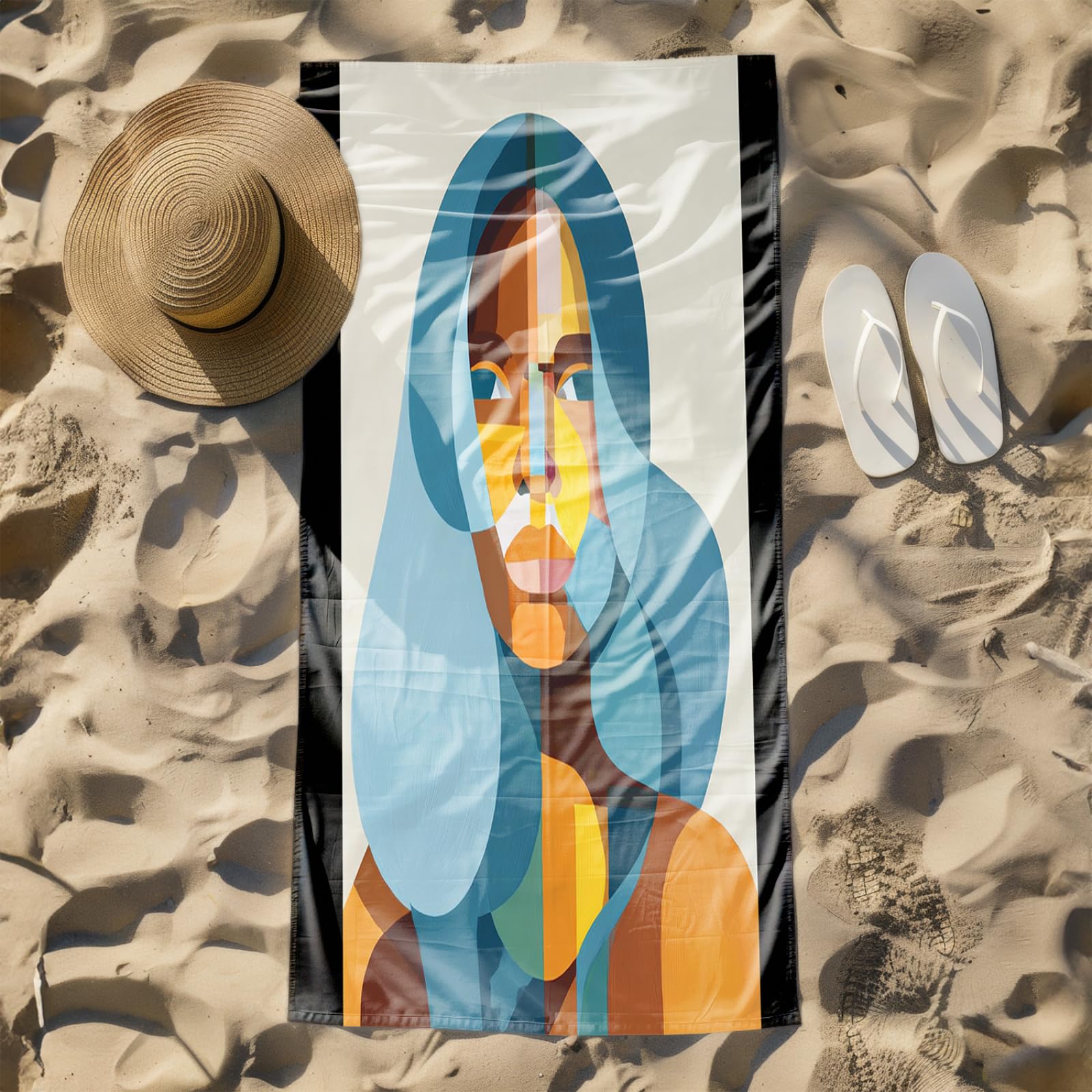 Telo Mare Microfibra 210x230 Arte Geometrica Giallo Blu Telo Spiaggia Grande Antisabbia,XXL Asciugamano Mare, Asciugatura Rapida, Stuoia Spiaggia Leggero E Portatile