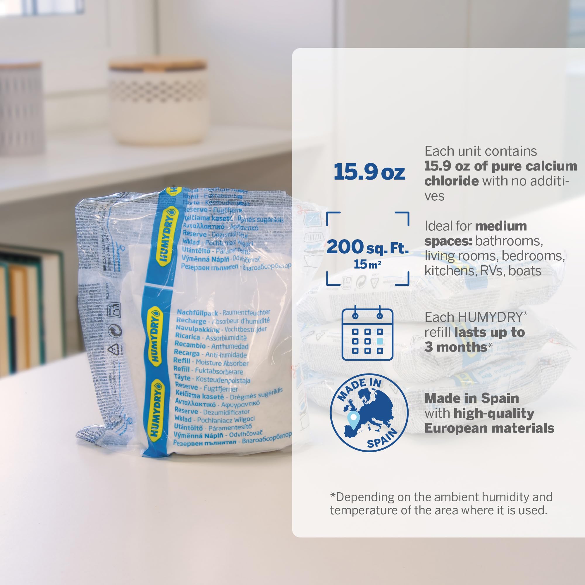 HUMYDRY Caja de 6 recambios absorbentes de humedad sin perfume, 16 onzas, paquete de 3