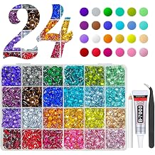 qiipii 24 Color 6mm Crystal Resin Rhinestones w B7000 Jewelry Glue for Bedazzling Crafting SS30 Colorful Rainbow Big Flatback Stones Gems Diamonds Crystals for Tumblers Crafts Nails Face Eyes Makeup