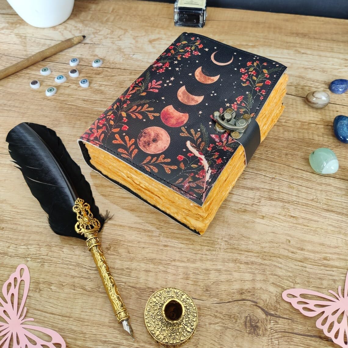 Grimoire Moon Phases Spell Book Of Shadows Journal, Witchcraft Supplies, Leather Bound Journal, Vintage Journal, Charmed Book Of Shadows, Vintage Notebook, Diary, Book Journal (8X6, ORANGE)