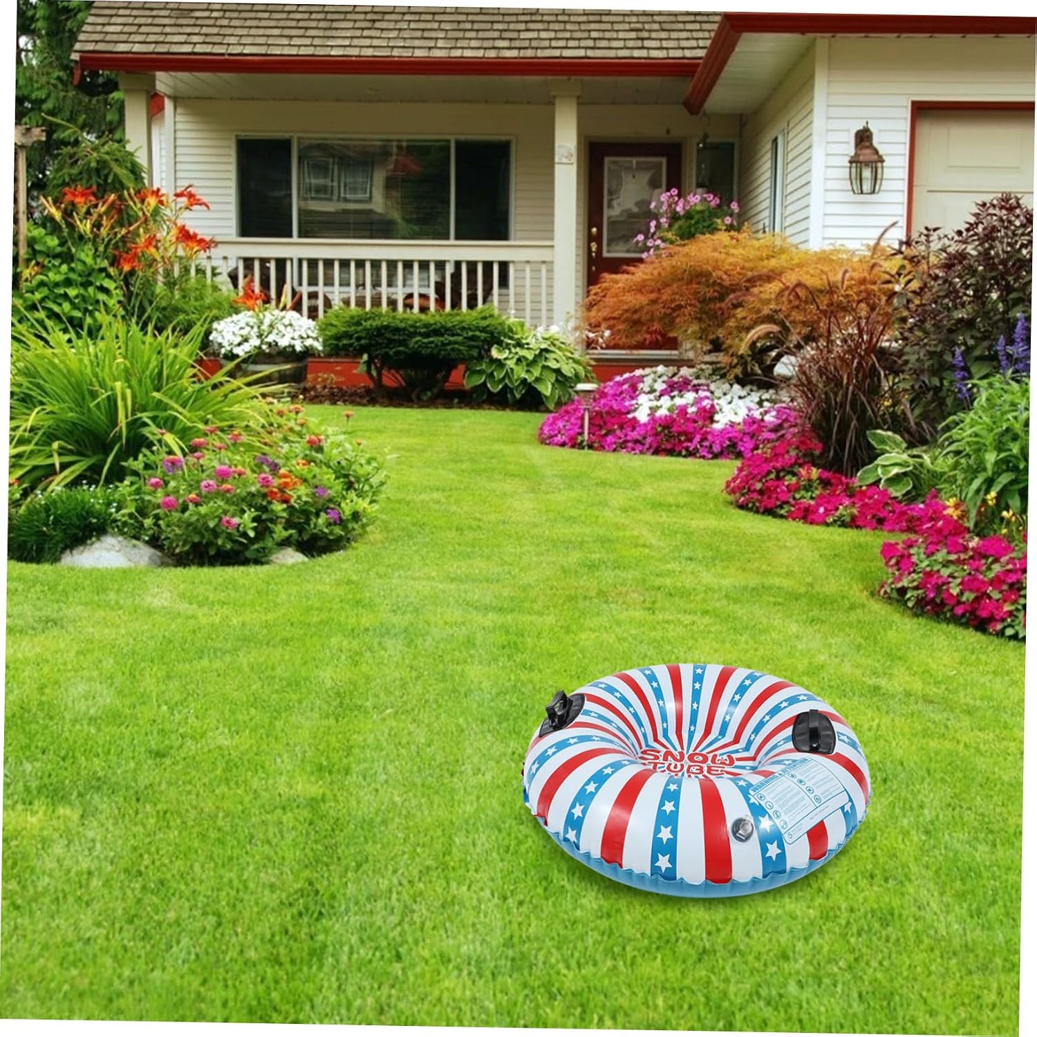 Inflatable Snow Tube Sled for Adults 96cm PVC Thickened Outdoor Snow Sledding Cushion with Handles for Winter and Grass Sliding