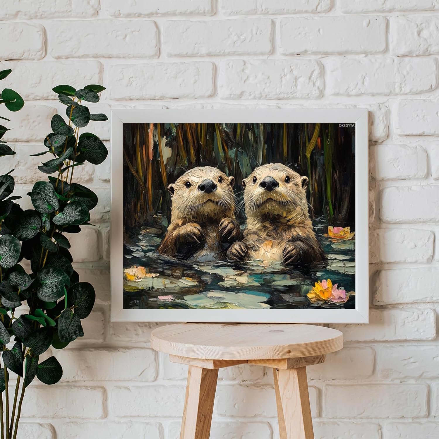 OKSGYTA Paint by Number for Adults, Sea Otters Floating on Their Backs in kelp Forests, Oil Painting for Beginner, DIY Acrylic Painting Kit for Room Decor Gift 16x20Inch Without Frame