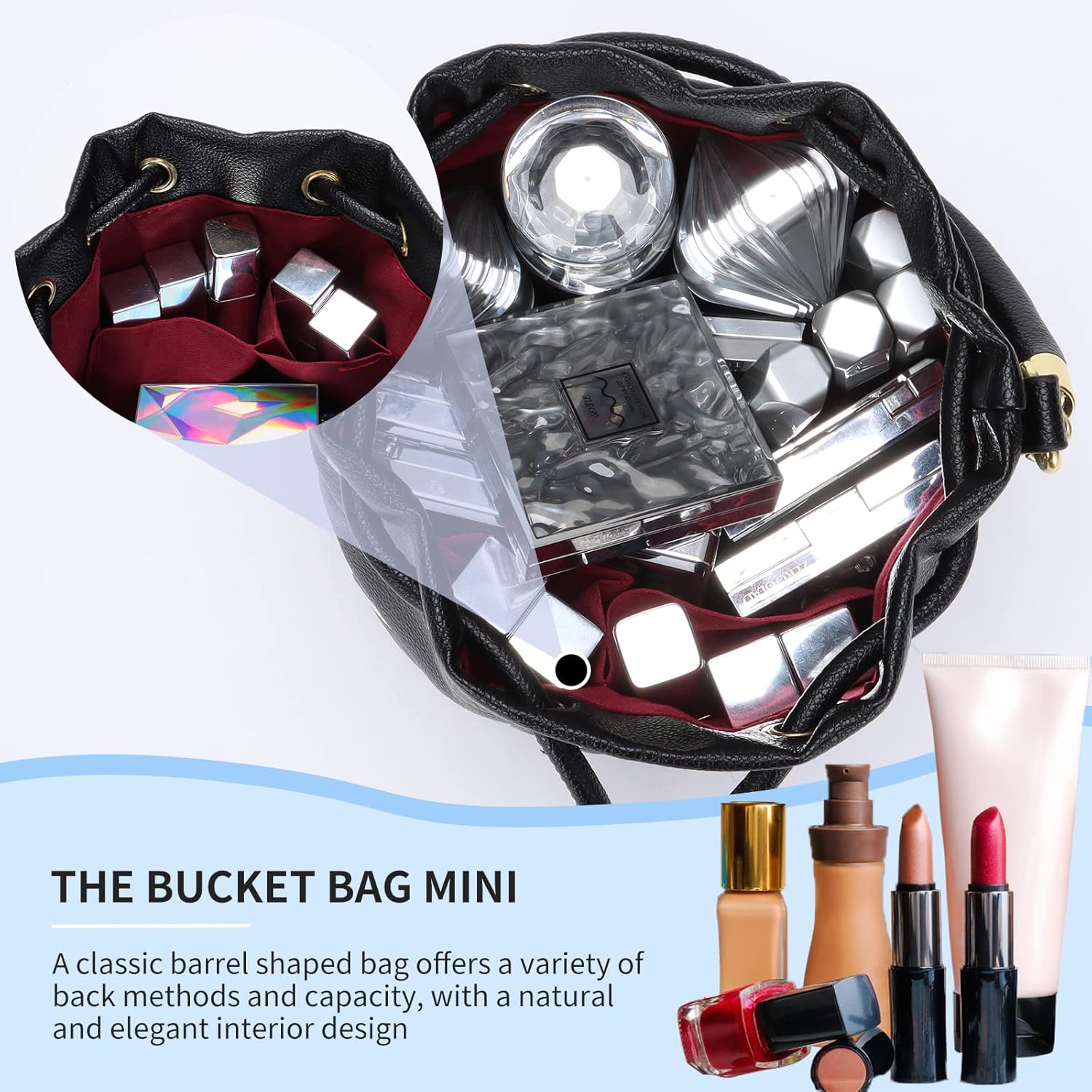 JQAliMOVV Mini Leather Bucket Bags for Women Drawstring Bucket Purse Crossbody Handbags Hobo Bag - Image 4