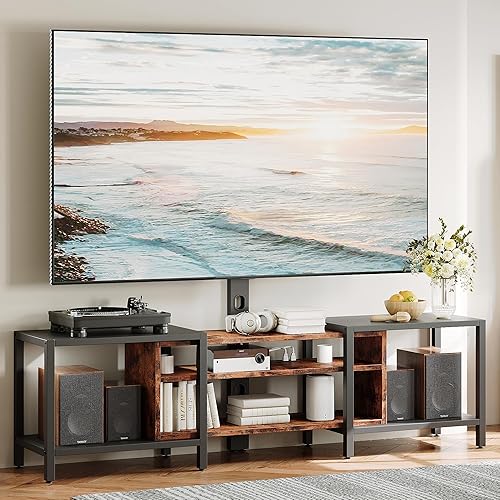 Miniatura 9 de IRONCK Soporte de TV de 79 pulgadas para televisores de hasta 85 pulgadas con soporte y toma de corriente, consola de TV de 3 niveles con estantes