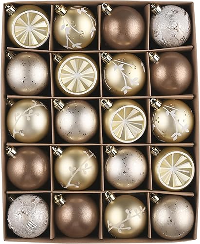 DecorbyHannah - Adornos de Navidad de 20 unidades de 2.362 in, adornos de bolas de Navidad de oro y cobre, adornos de árbol de Navidad inastillables